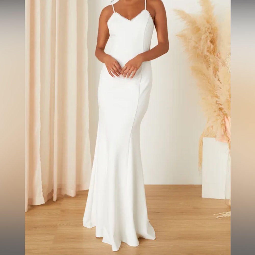 Lulus Taliana white lace button back maxi dress